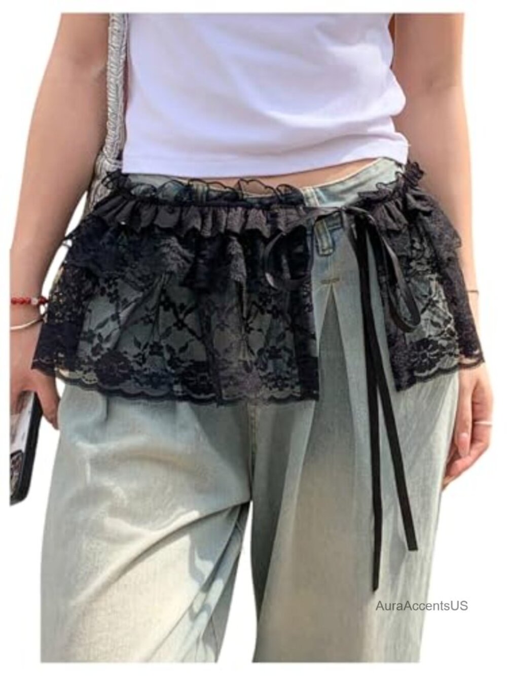 Sheer Lace Wrap Mini Skirt Tie Side Ruffle Layering Skirt